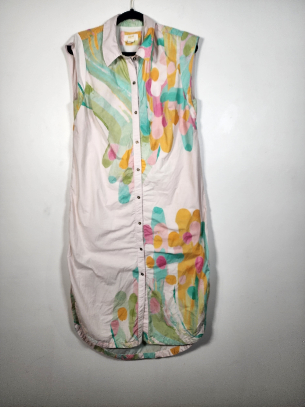 MAEVE Sleeveless Button-Front Painted Print Tunic - White Multicolor - Picture 3 of 7